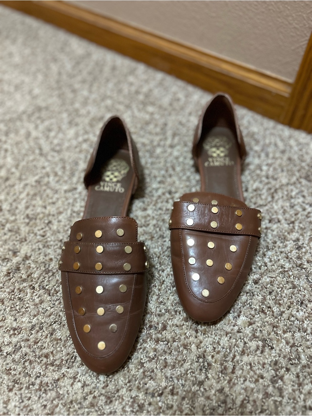 Vince Camuto Brown Leather Studded Women's Mules Size 7